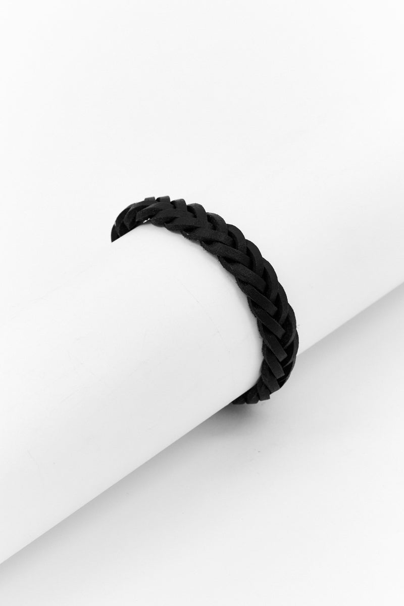 Steeltime Men Braided Leather Bracelet, Black - Image 1